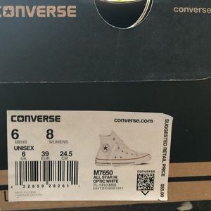 White converse high tops, new. Size 8 Womens.
